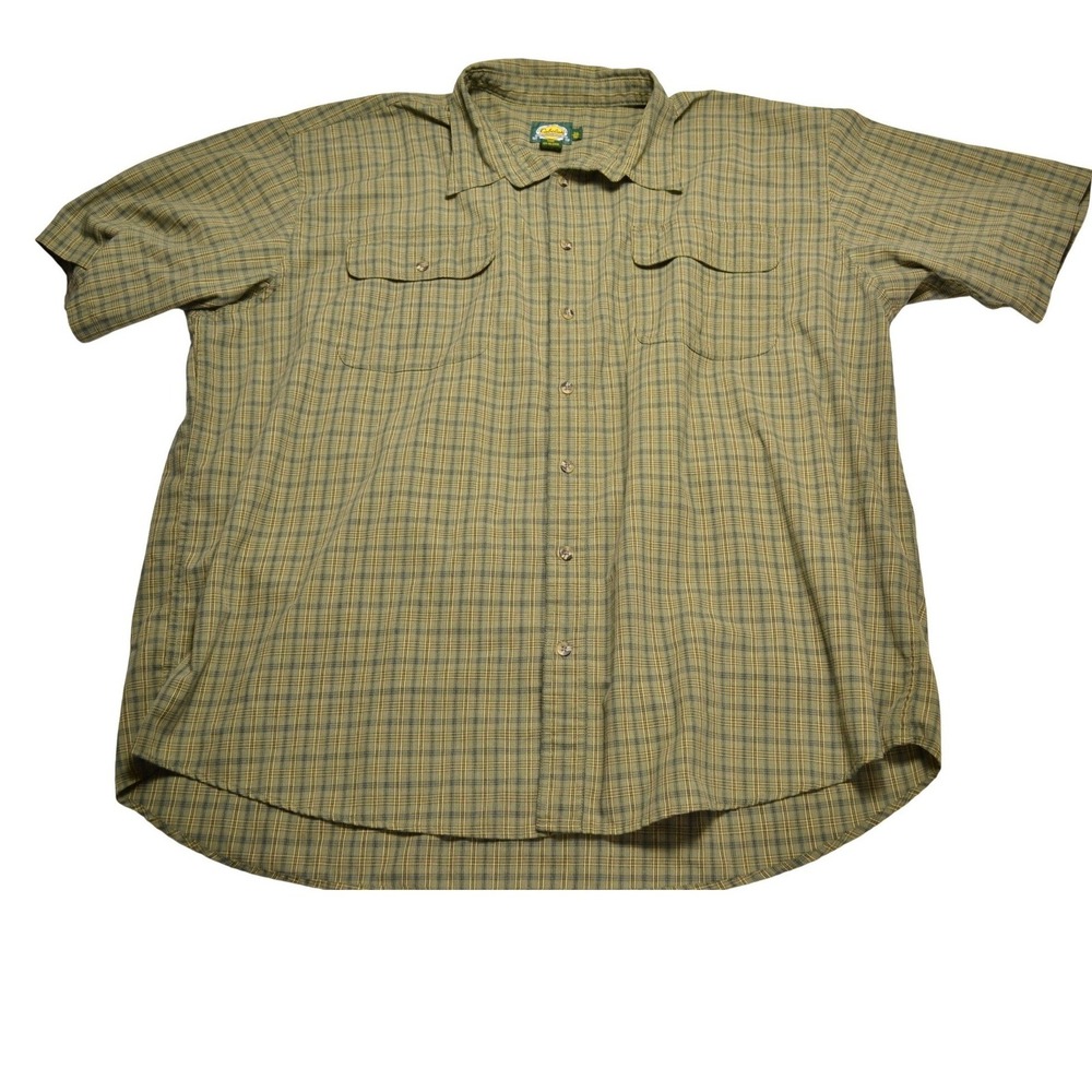 Cabelas Plaid Button Down‎ Shirt Mens 3XL Tall Green Outdoor Casual Fishing
